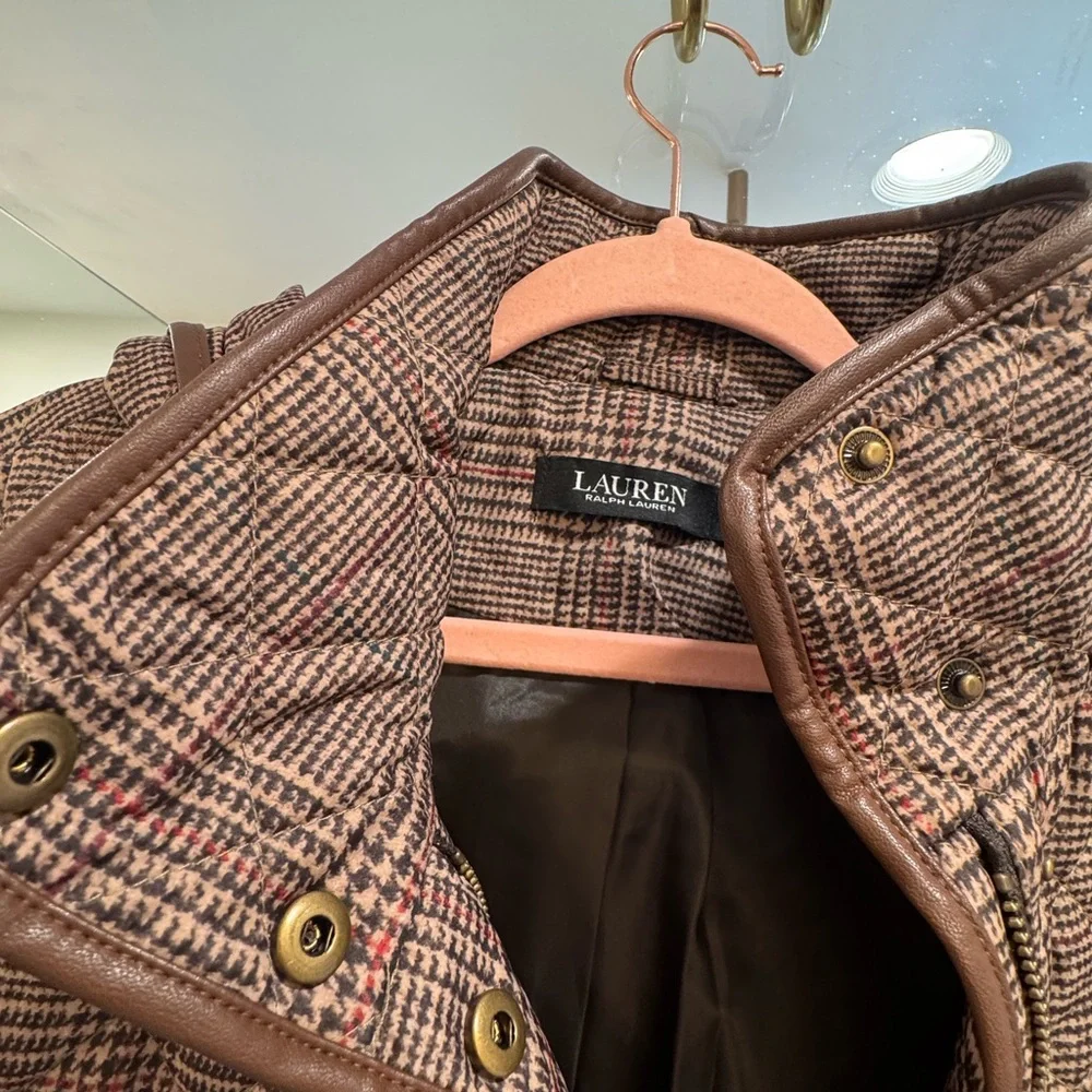 Ralph Lauren Brown Plaid Quilted Hooded Coat - Picture 2 of 6
